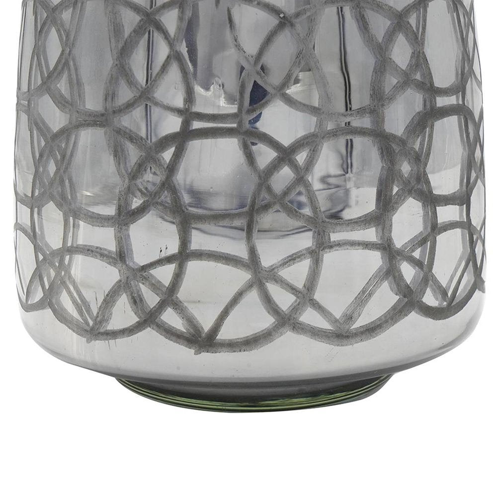 9" Dark Gray Geometric Etched Glass Table Vase on a white background