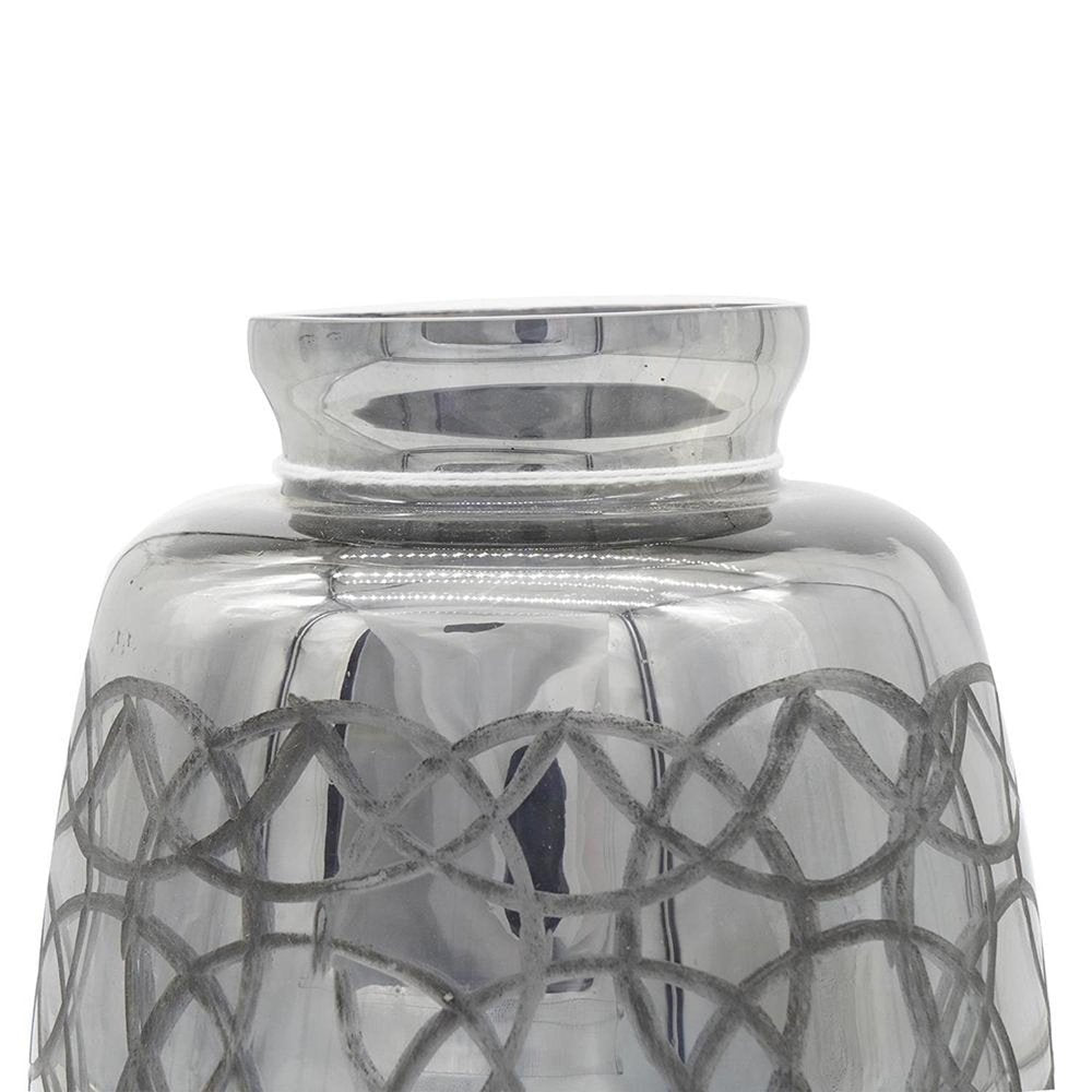 9" Dark Gray Geometric Etched Glass Table Vase on a white background