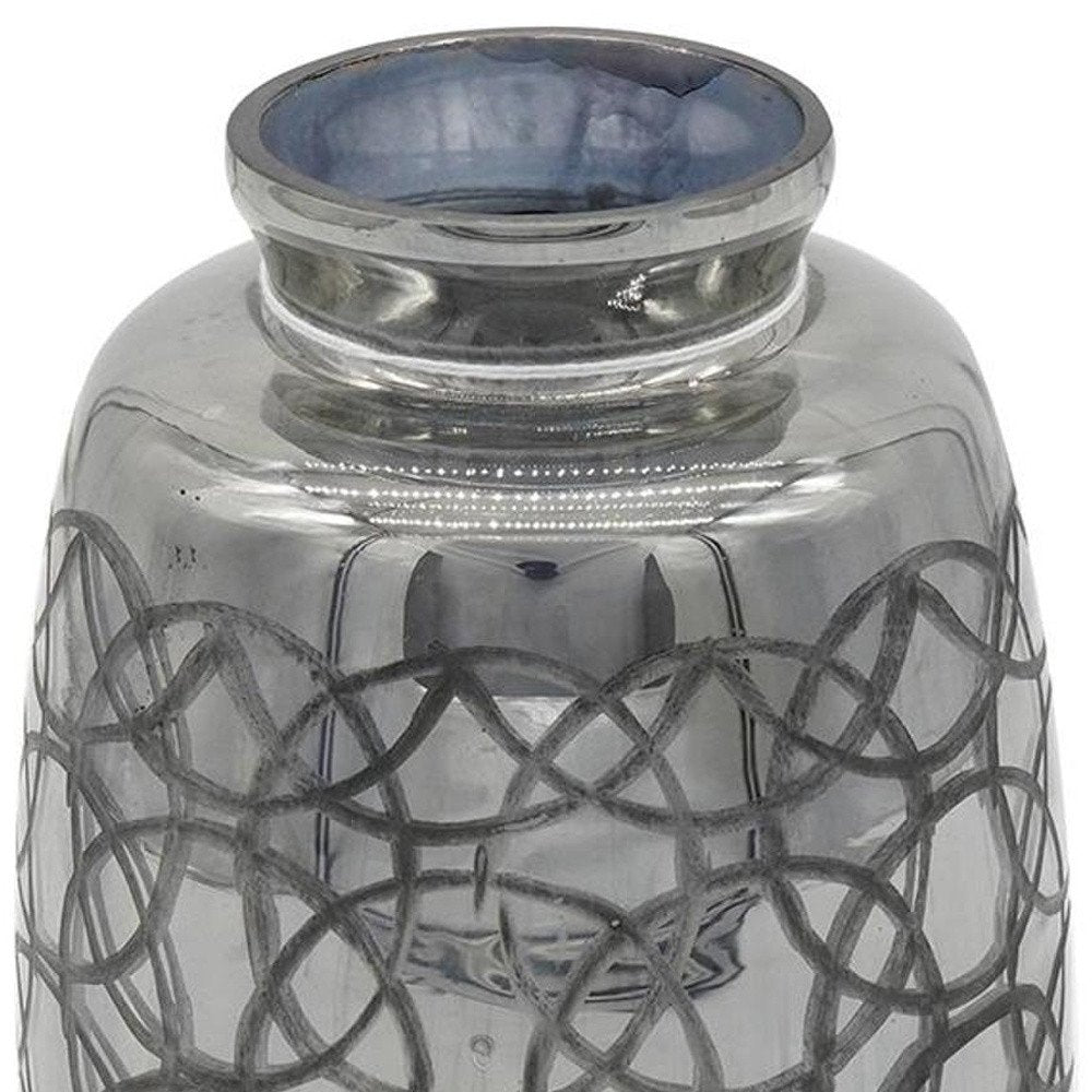9" Dark Gray Geometric Etched Glass Table Vase on a white background