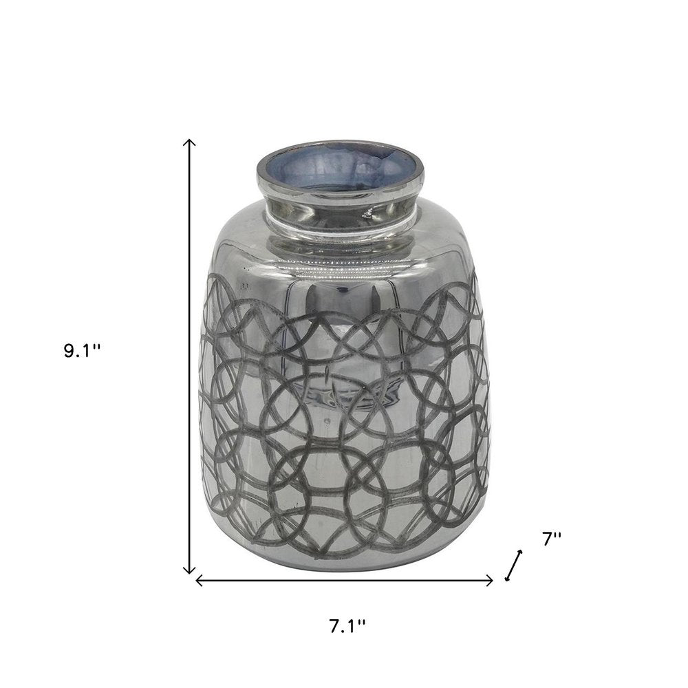 9" Dark Gray Geometric Etched Glass Table Vase on a white background