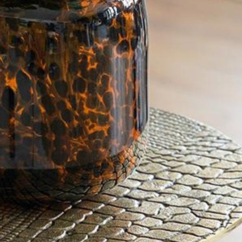 8" Amber And Black Animal Print Glass Round Table Vase