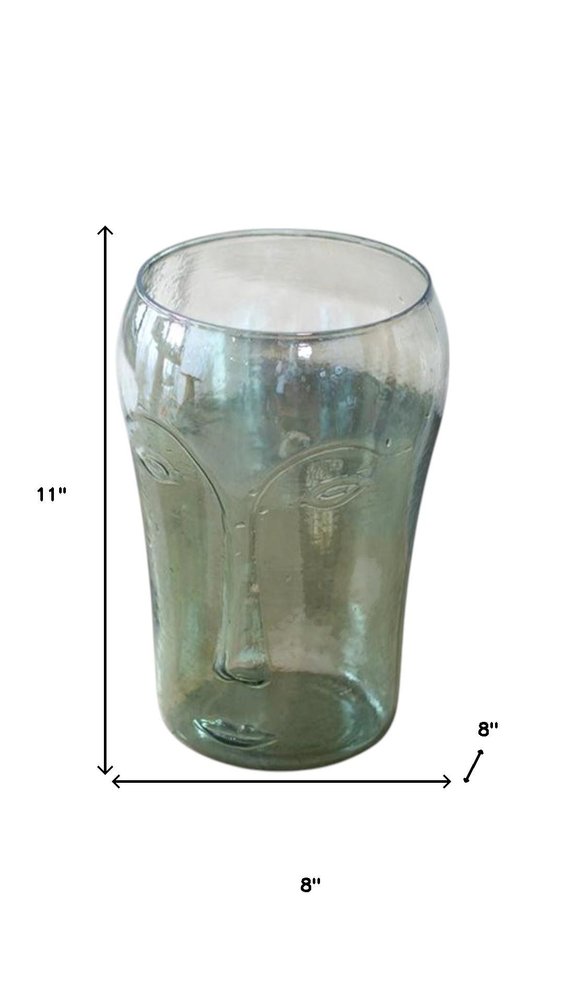 Set of Two Light Green Glass Modern Abstract Faces Table Vases on a white background