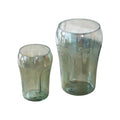Set of Two Light Green Glass Modern Abstract Faces Table Vases on a white background