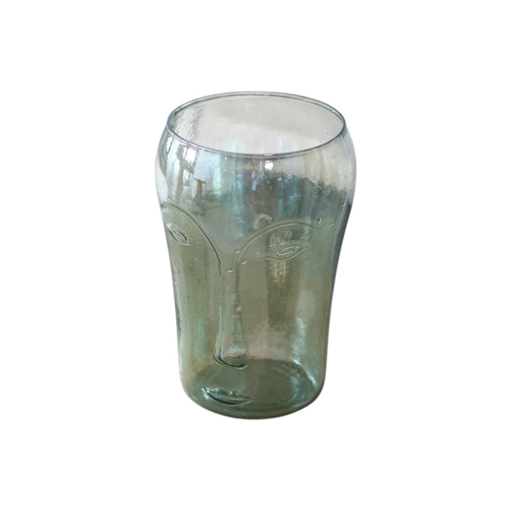 Set of Two Light Green Glass Modern Abstract Faces Table Vases on a white background