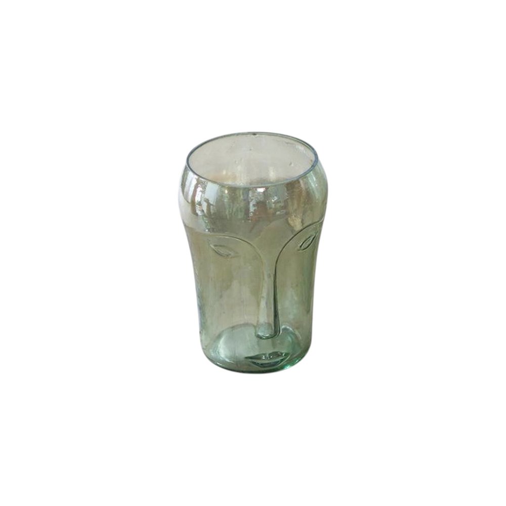 Set of Two Light Green Glass Modern Abstract Faces Table Vases on a white background