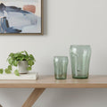 Set of Two Light Green Glass Modern Abstract Faces Table Vases