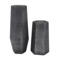 Set of Two Black Hexagonal Glass Table Vases on a white background