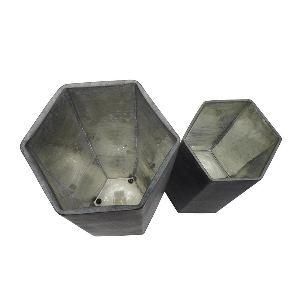 Set of Two Black Hexagonal Glass Table Vases on a white background