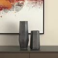 Set of Two Black Hexagonal Glass Table Vases