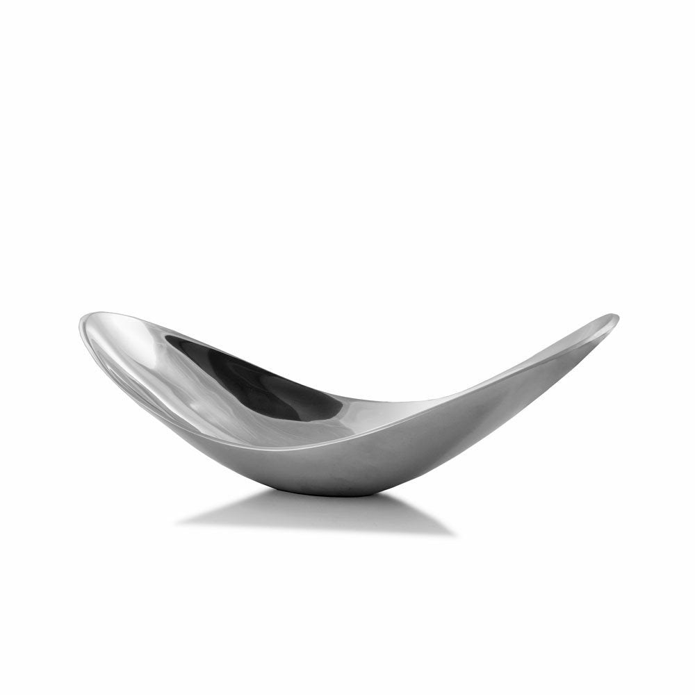 20" Silver Aluminum Contemporary Scoop Decorative Bowl. Serving bowl isolated on a plain white background, in a silver metal finish.