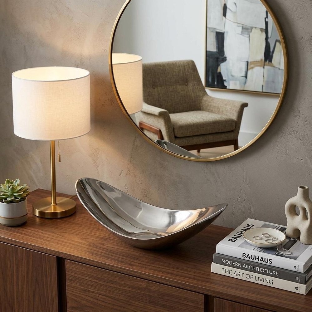 20" Silver Aluminum Contemporary Scoop Decorative Bowl