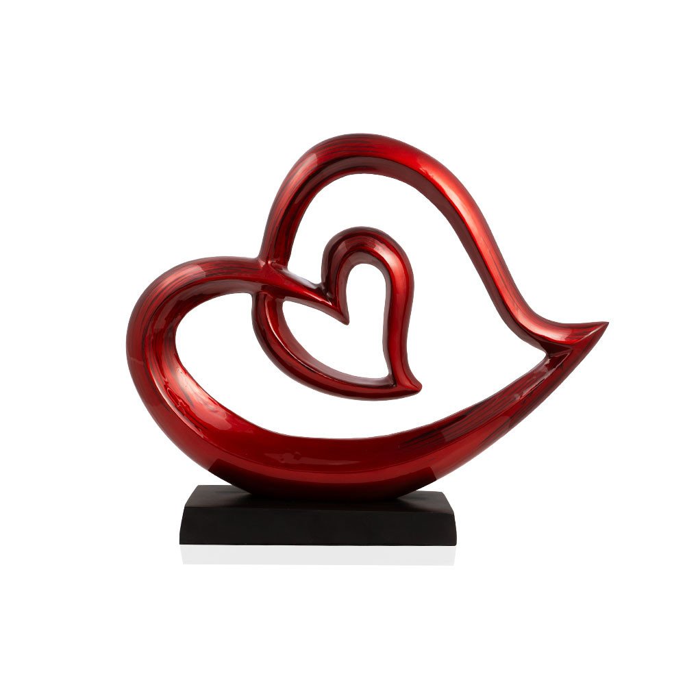 12" Red and Black Aluminum Tabletop Sculpture. Sculpture isolated on a plain white background, in a black metal finish.