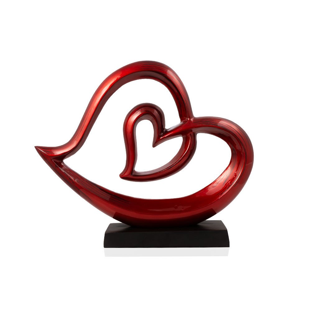 12" Red and Black Aluminum Tabletop Sculpture. Sculpture isolated on a plain white background, finished in black metal.
