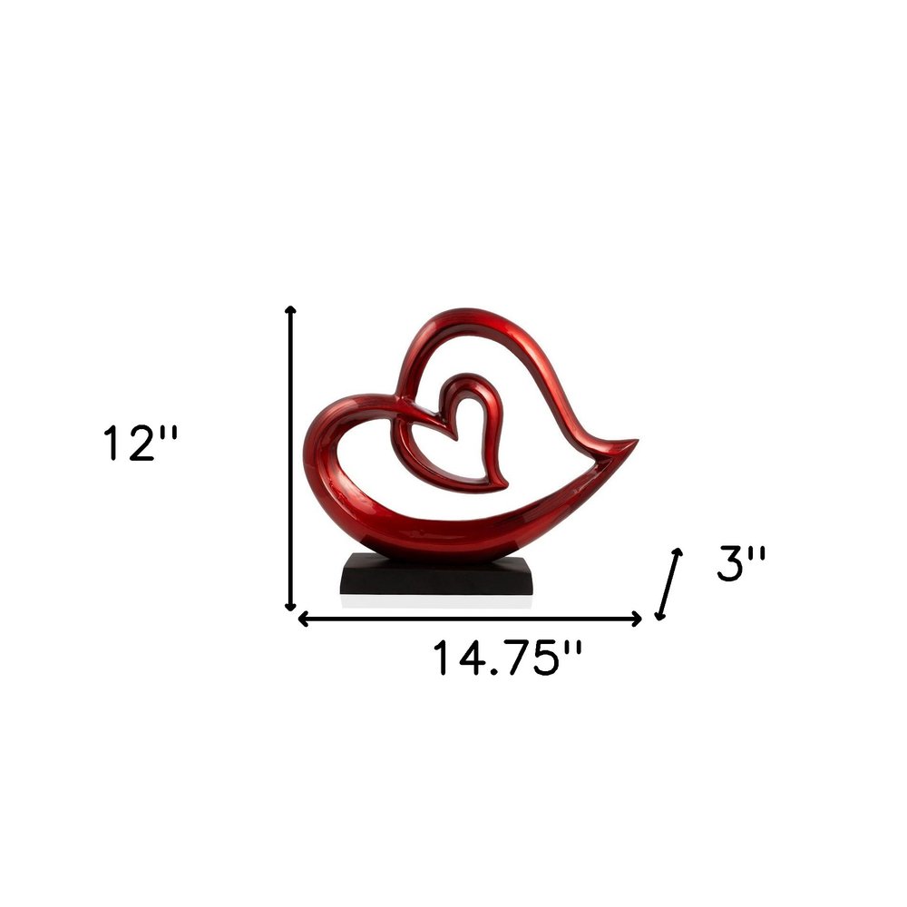 12" Red and Black Aluminum Tabletop Sculpture. Sculpture isolated on a plain white background, showing a black metal surface.
