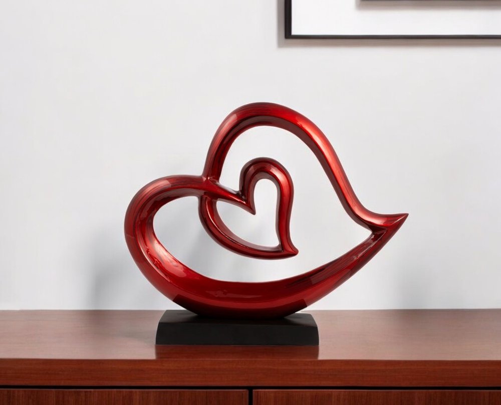 Close-up of 12" Red and Black Aluminum Tabletop Sculpture showing red metal detail.