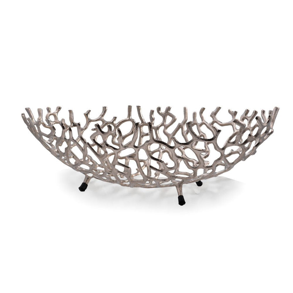 22" Gold Aluminum Oval Faux Coral Centerpiece Bowl