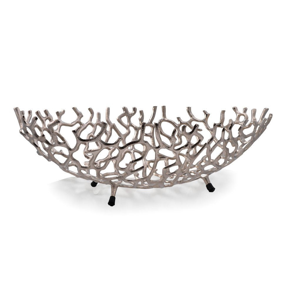 22" Gold Aluminum Oval Faux Coral Centerpiece Bowl