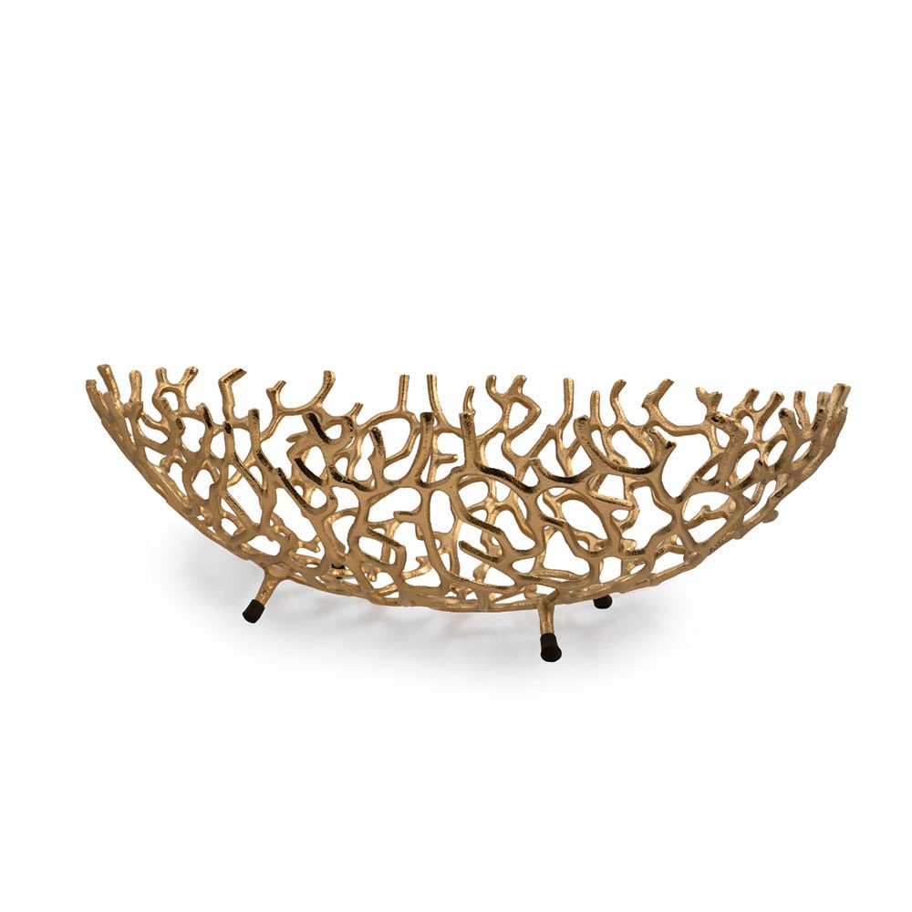 22" Silver Aluminum Faux Coral Oval Centerpiece Bowl