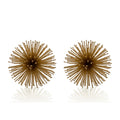 Set of Two Gold Iron Decorative Spiky Sphere Tabletop Sculptures on a white background