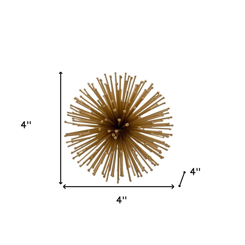 Set of Two Gold Iron Decorative Spiky Sphere Tabletop Sculptures on a white background