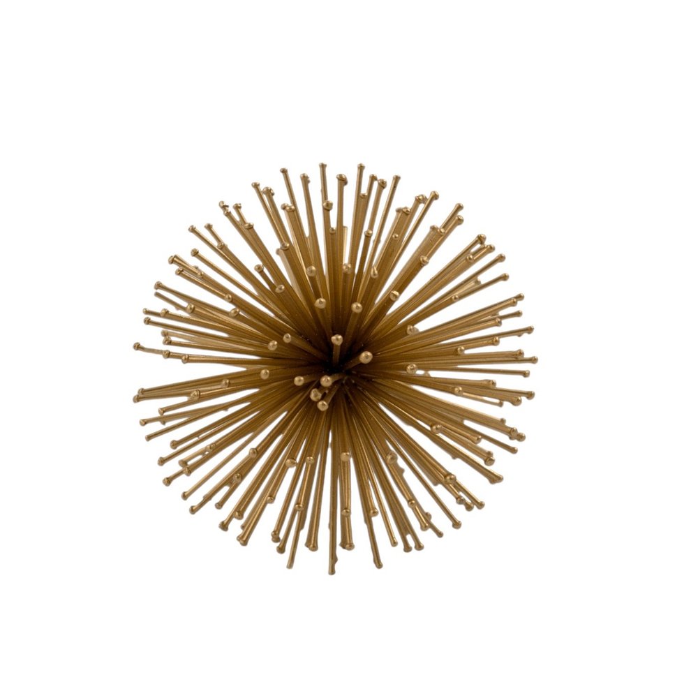 Set of Two Gold Iron Decorative Spiky Sphere Tabletop Sculptures on a white background