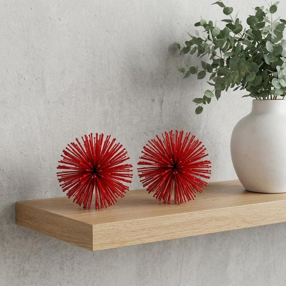 6" Red Metal Spiky Sphere on a white background