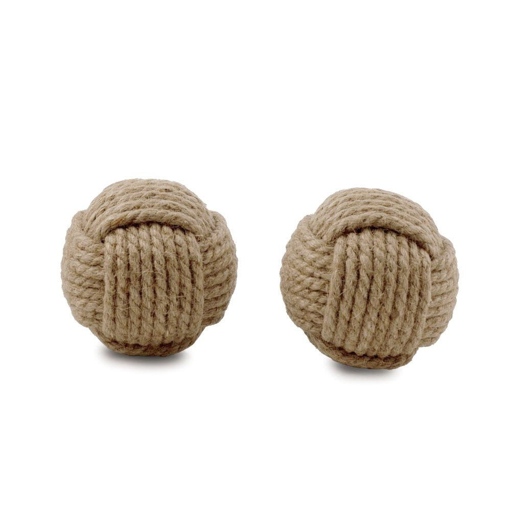 Set of Two Natural Jute Decorative Orb Tabletop Sculpture on a white background