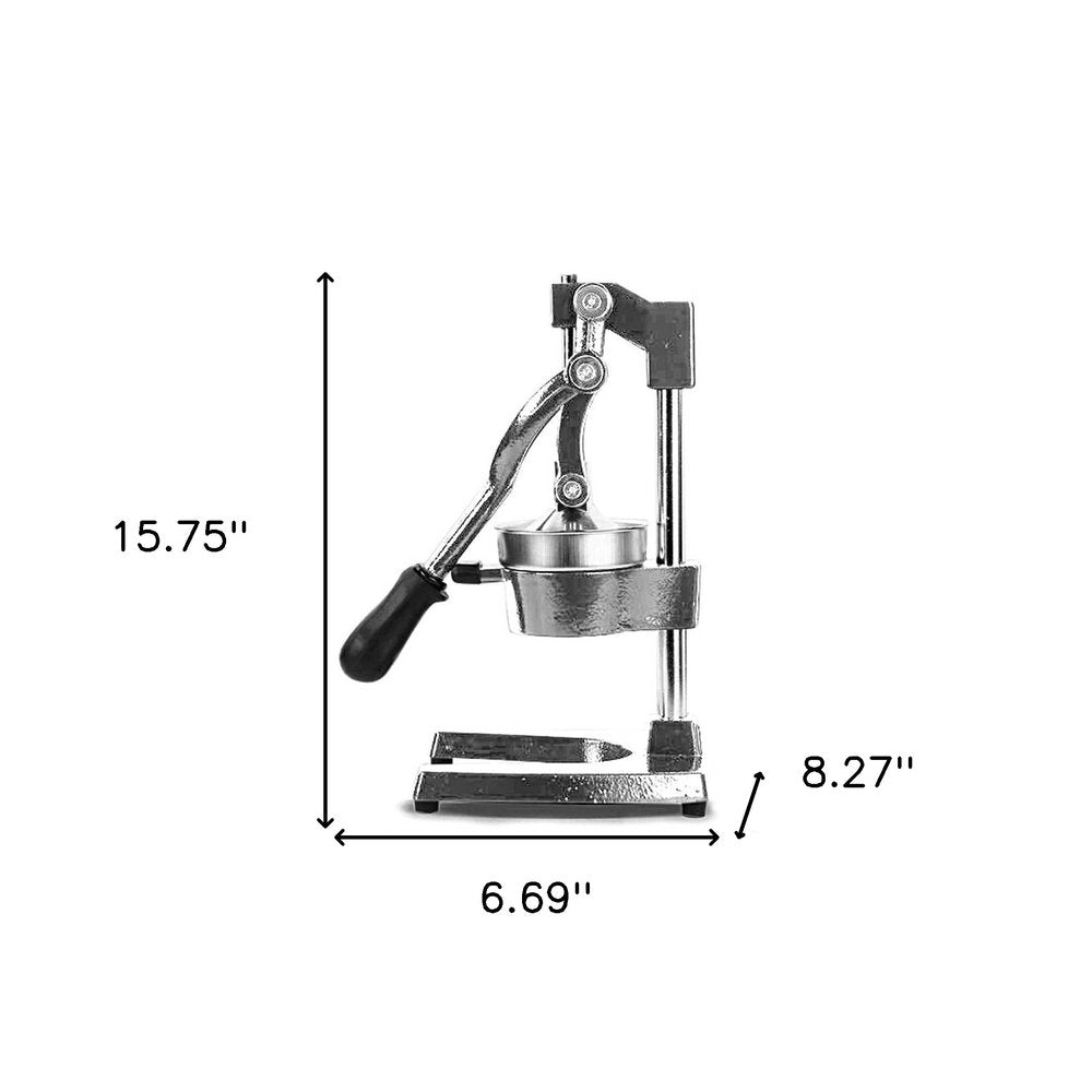 7" Black And Silver Stainless Steel Manual Juicer - SKU 568982 on a white background