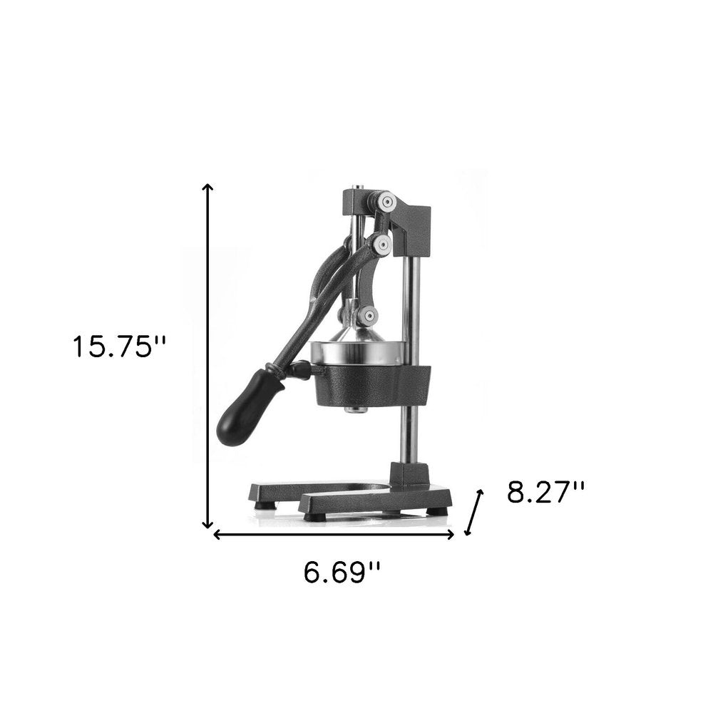7" Black And Silver Stainless Steel Manual Juicer - SKU 568983 on a white background