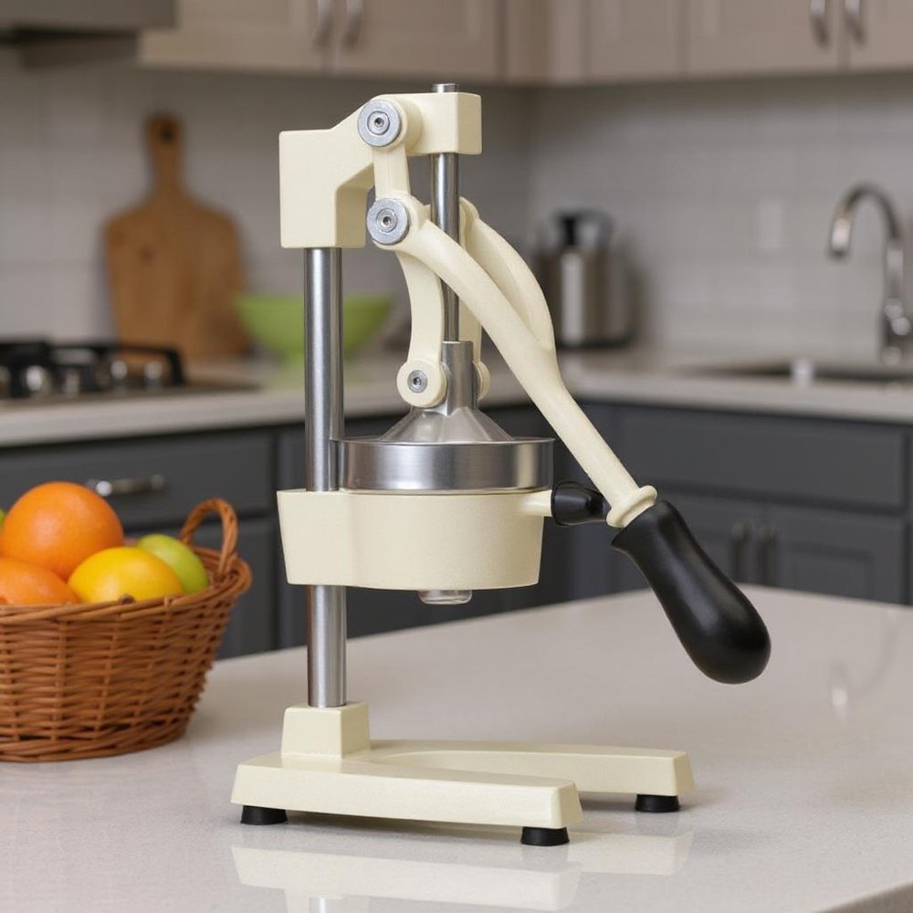 7" White Black And Silver Stainless Steel Manual Juicer