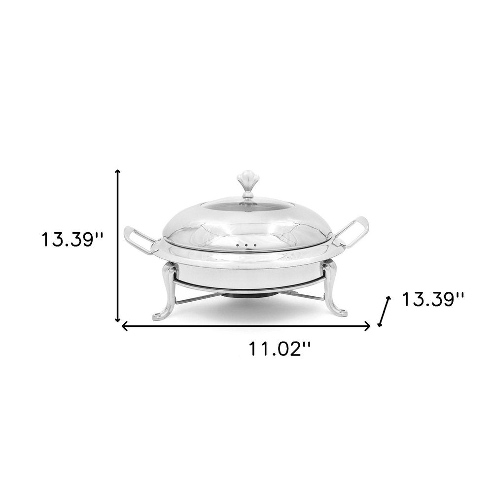 11" Silver Stainless Steel Chafing Dish With Stand