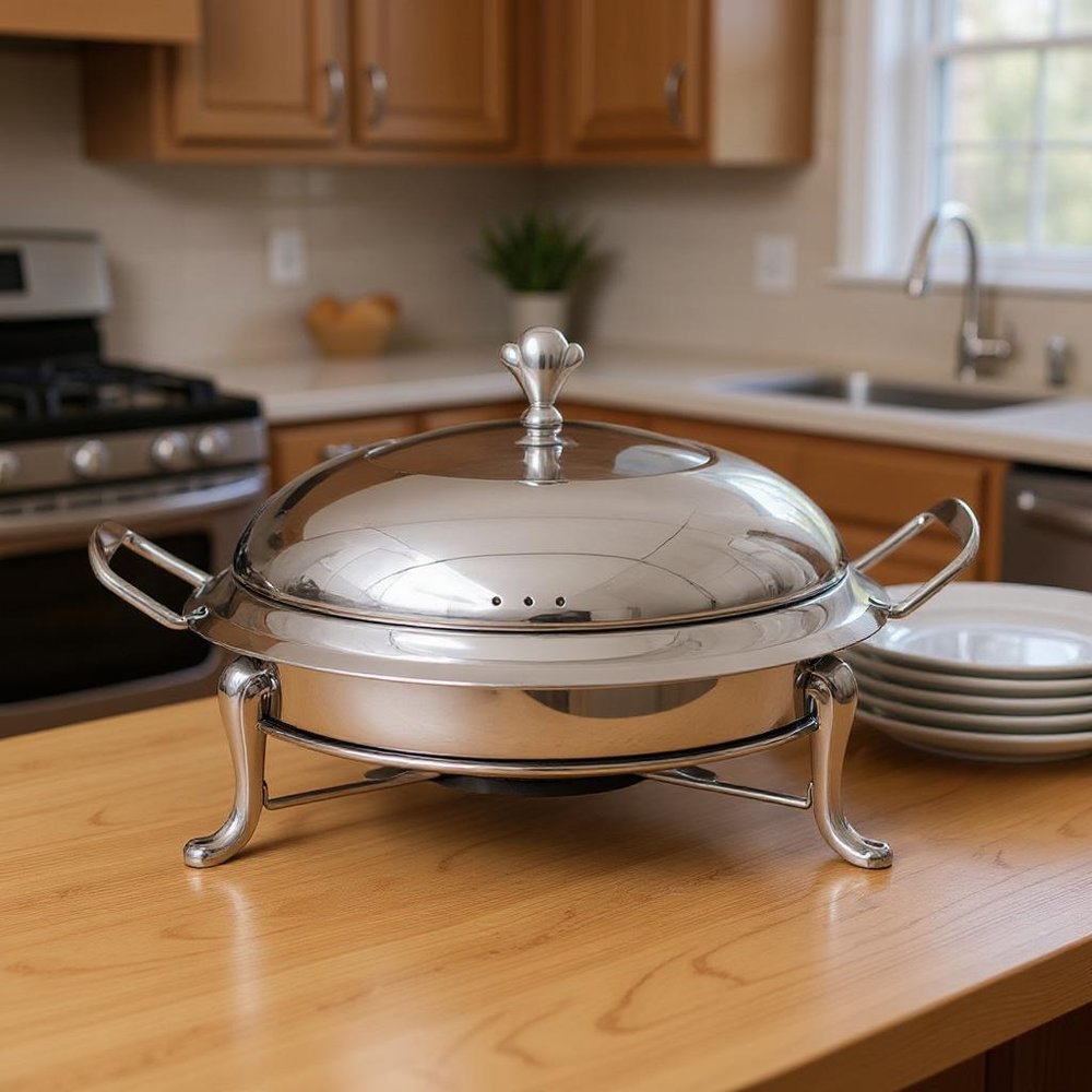 11" Silver Stainless Steel Chafing Dish With Stand