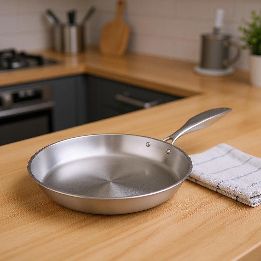 8" Silver Stainless Steel Frying Pan