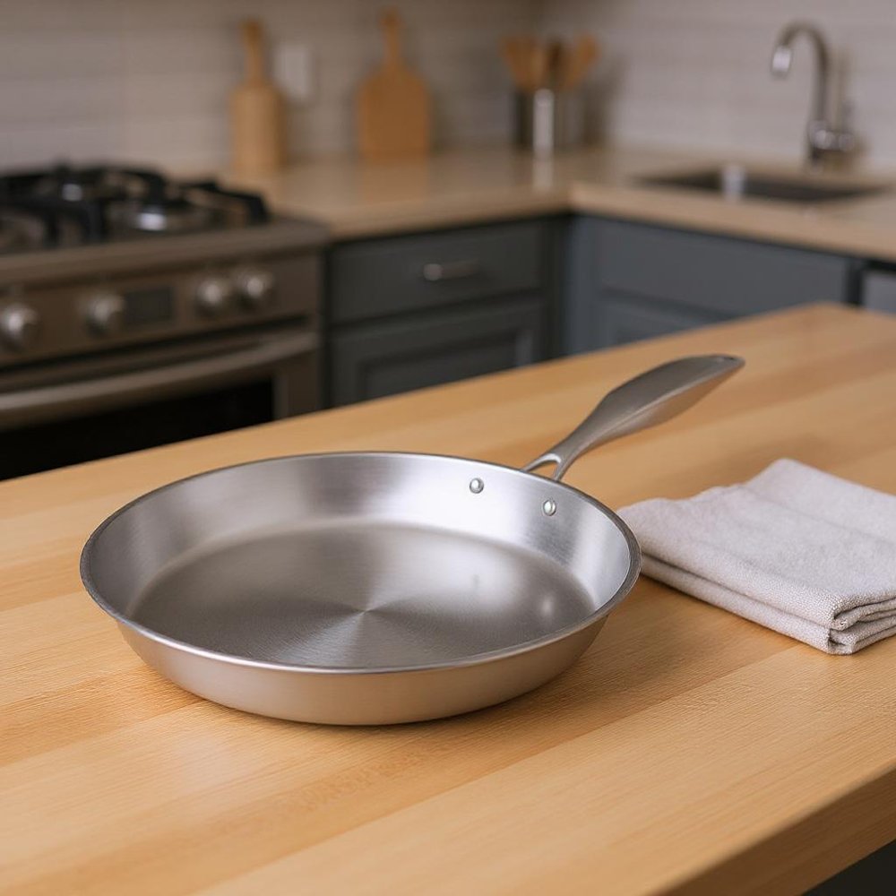 11" Silver Stainless Steel Frying Pan