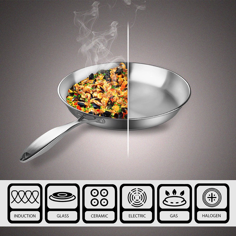 11" Silver Stainless Steel Frying Pan
