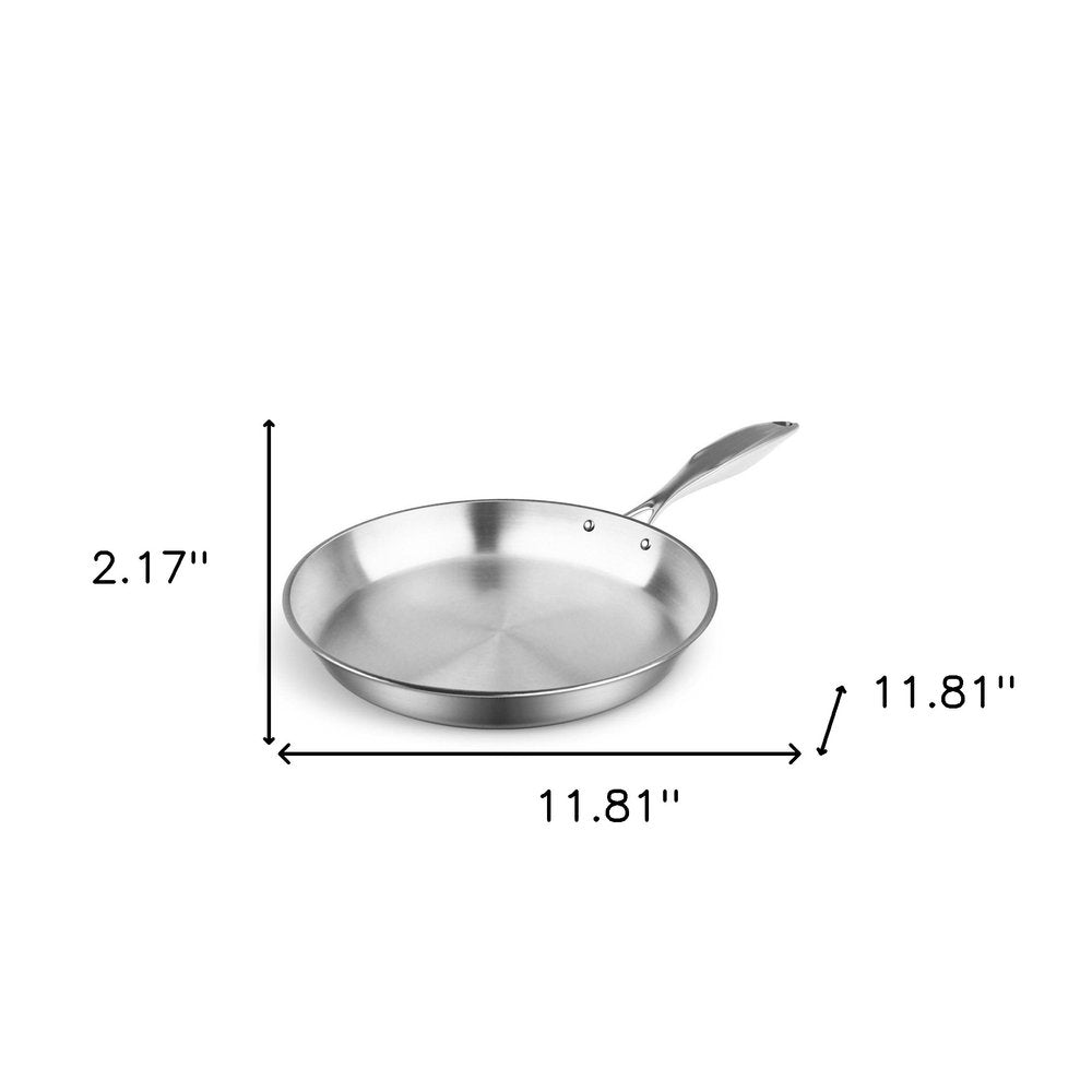 12" Silver Stainless Steel Frying Pan