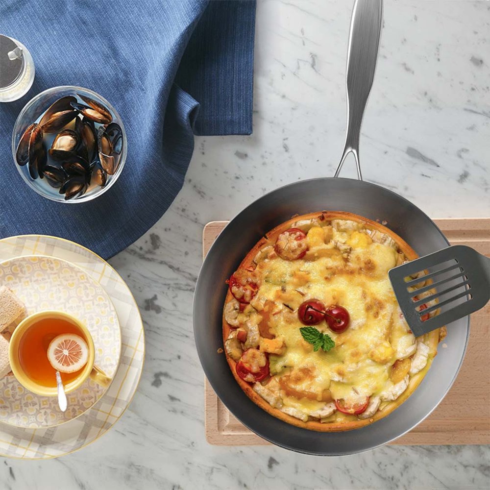 13" Silver Stainless Steel Frying Pan