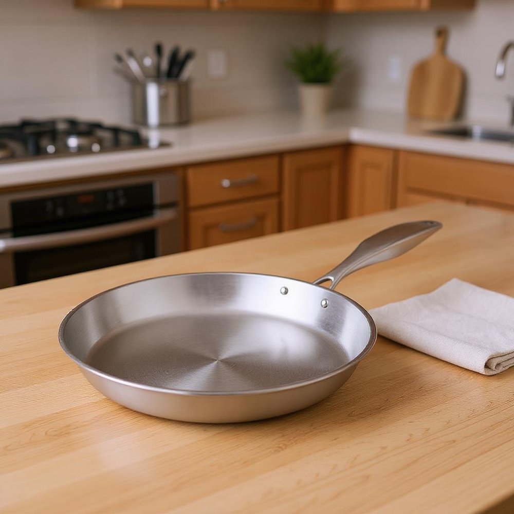 13" Silver Stainless Steel Frying Pan