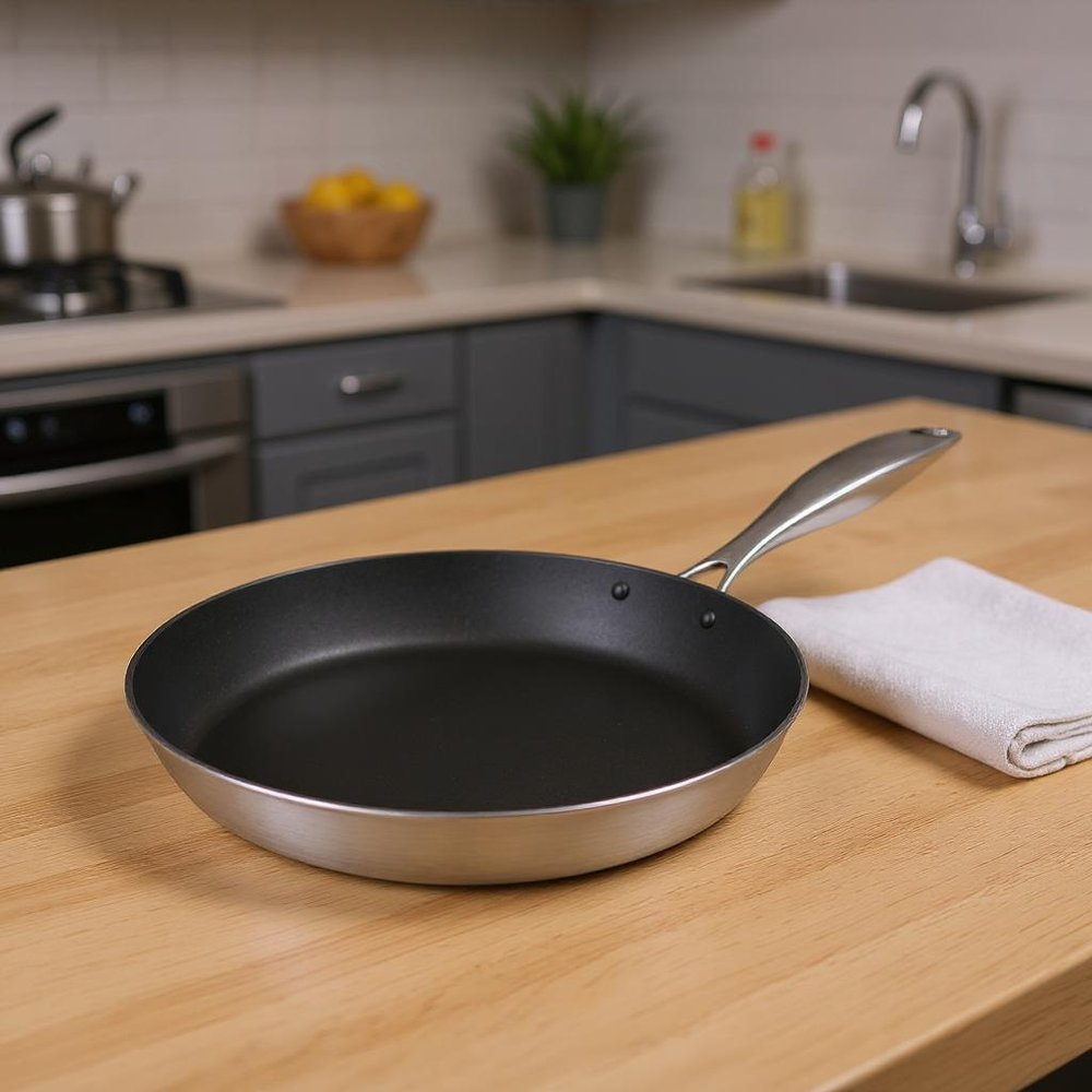 8" Black And Silver Stainless Steel Frying Pan