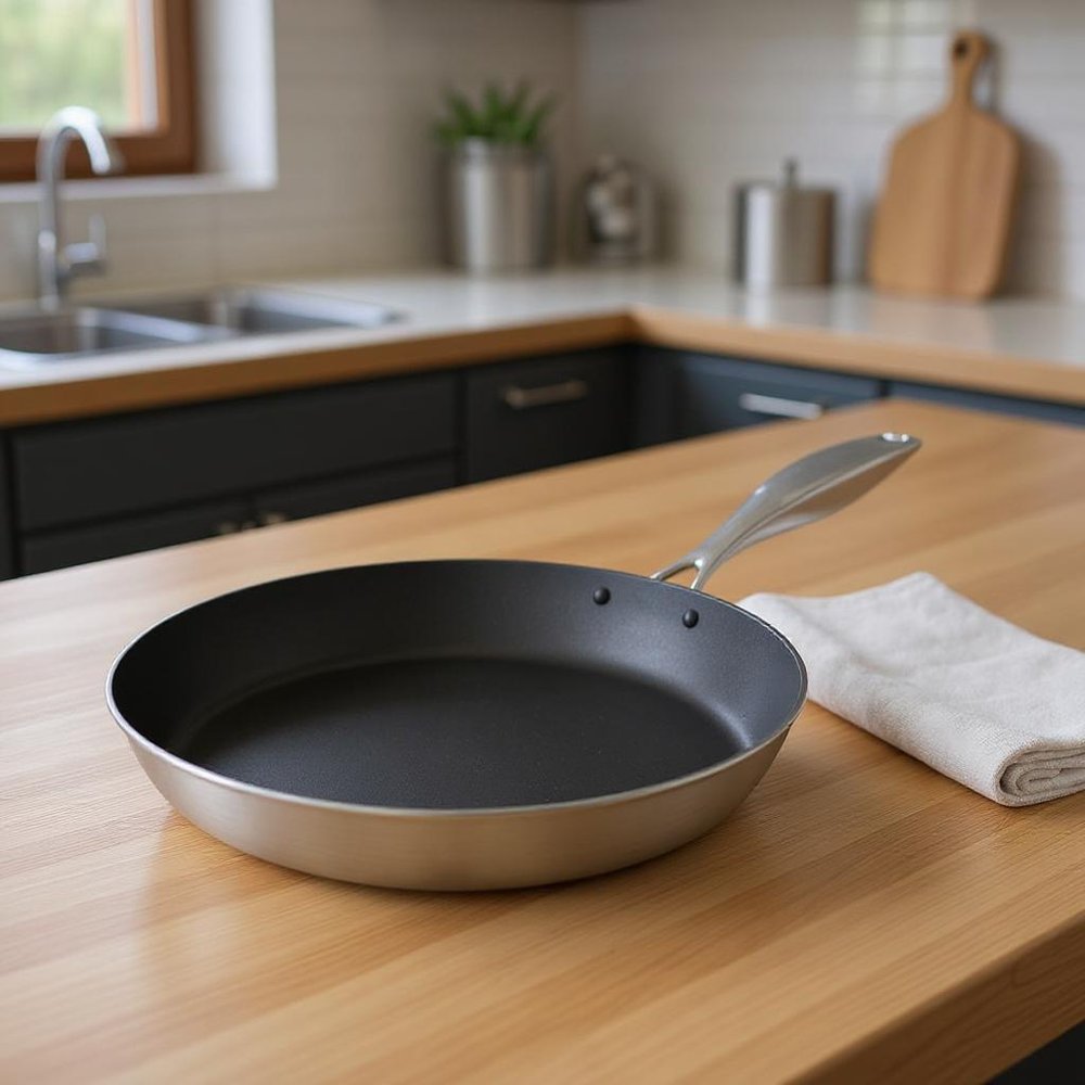 10" Black And Silver Stainless Steel Frying Pan
