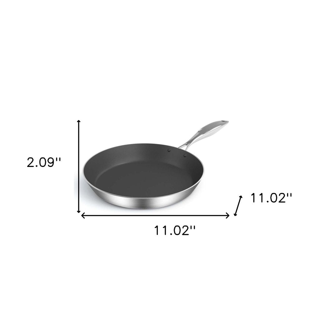 11" Black And Silver Stainless Steel Frying Pan