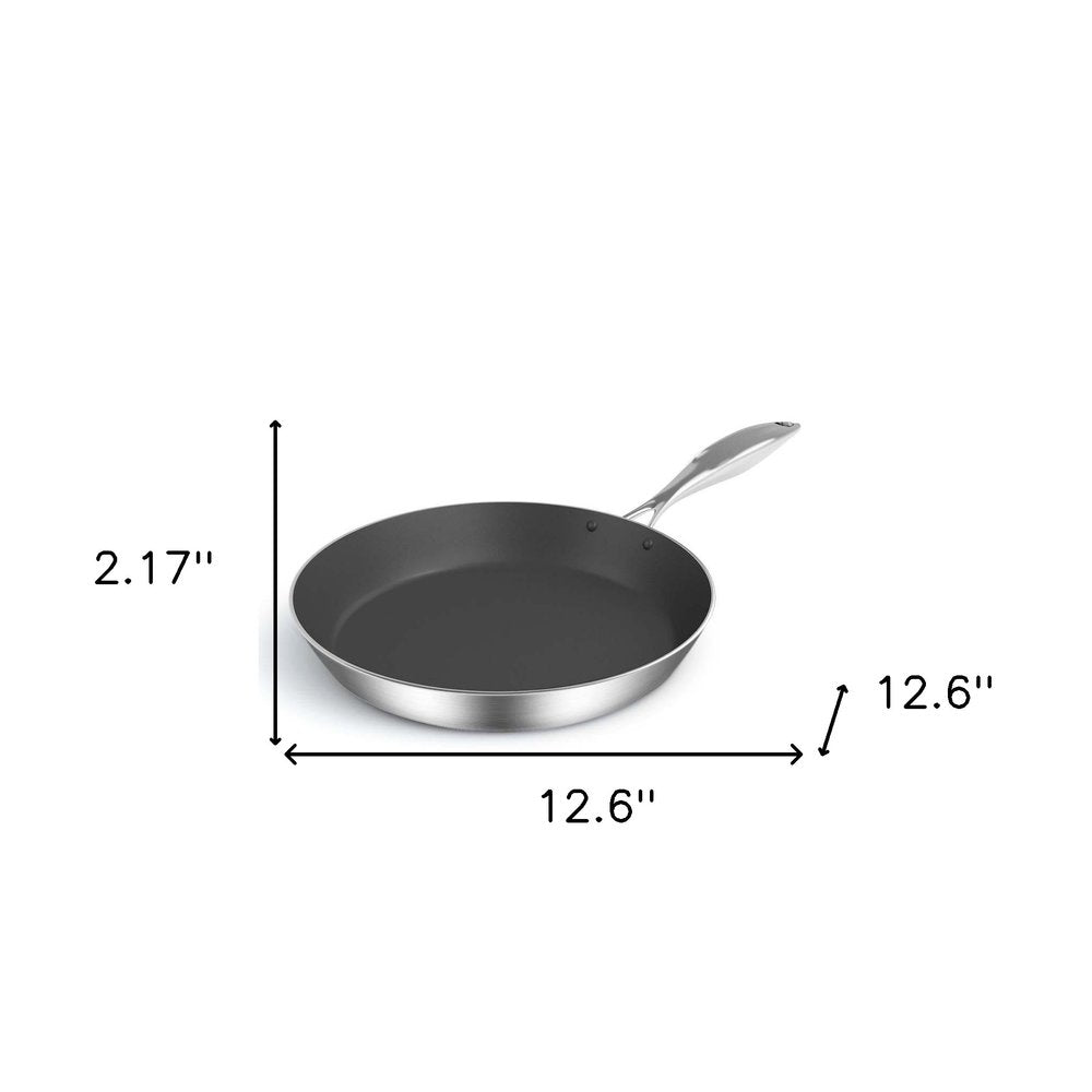 13" Black And Silver Stainless Steel Frying Pan