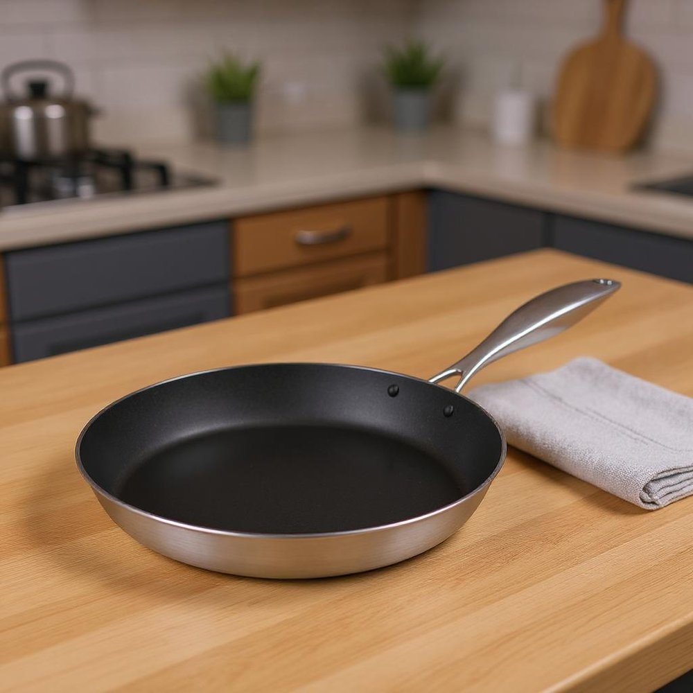13" Black And Silver Stainless Steel Frying Pan
