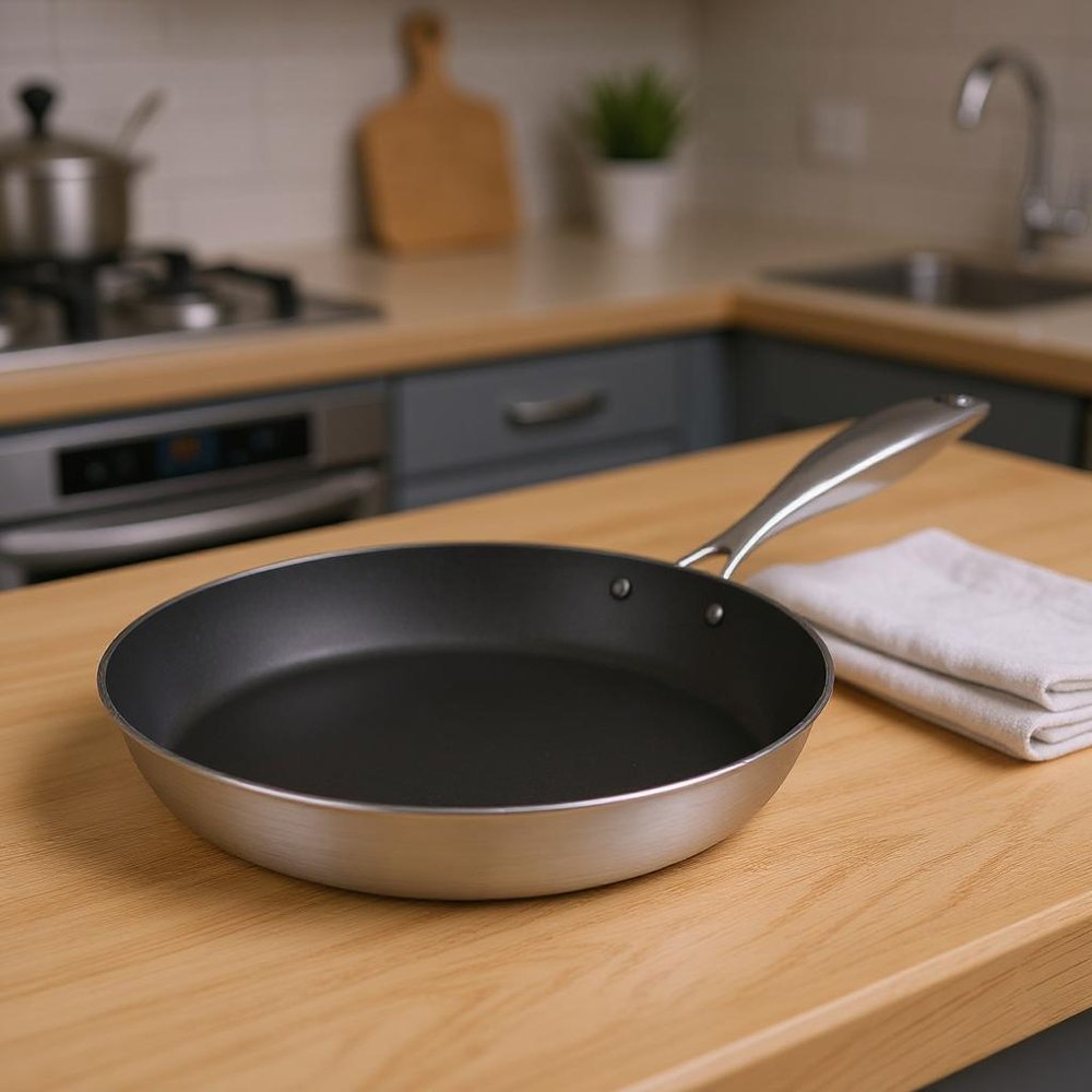 13" Black And Silver Stainless Steel Frying Pan
