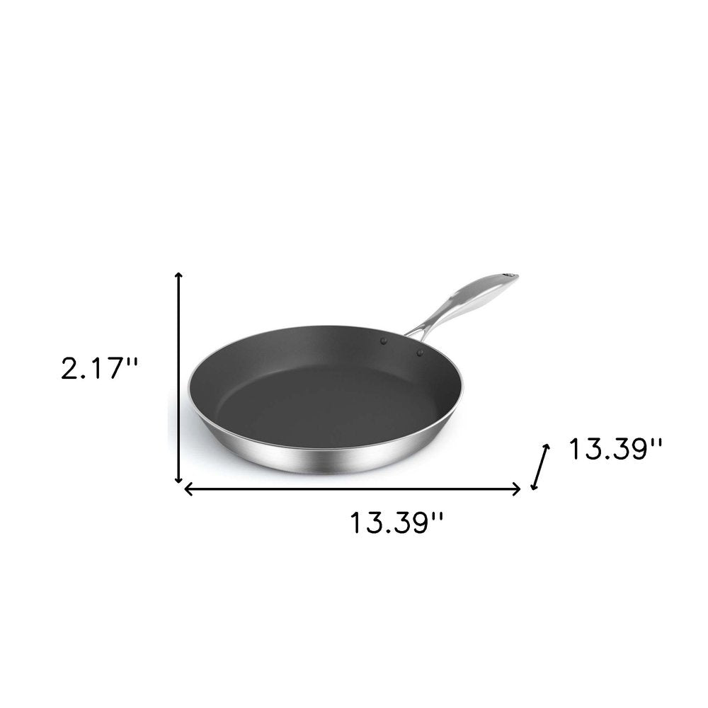 13" Black And Silver Stainless Steel Frying Pan