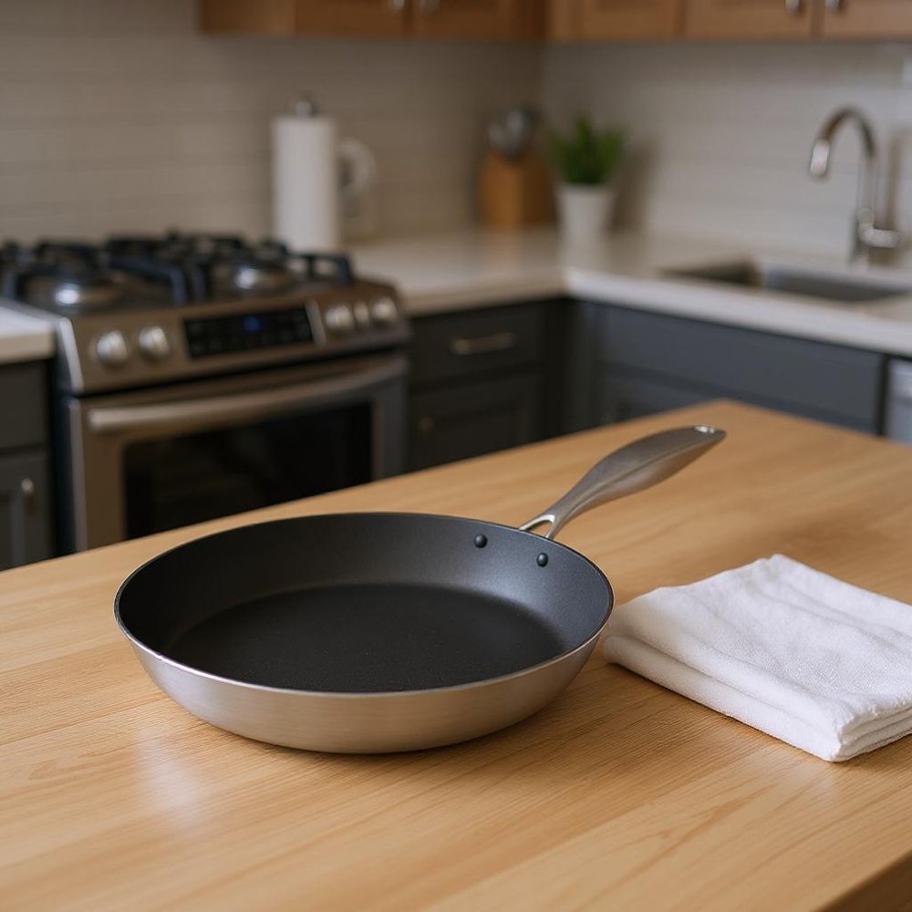 14" Black And Silver Stainless Steel Frying Pan