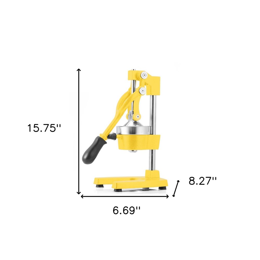 7" Yellow Black And Silver Stainless Steel Manual Juicer