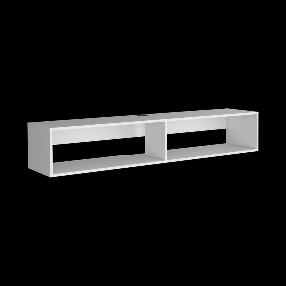 59" White Floating Mount TV Stand photographed against a dark studio background in white.