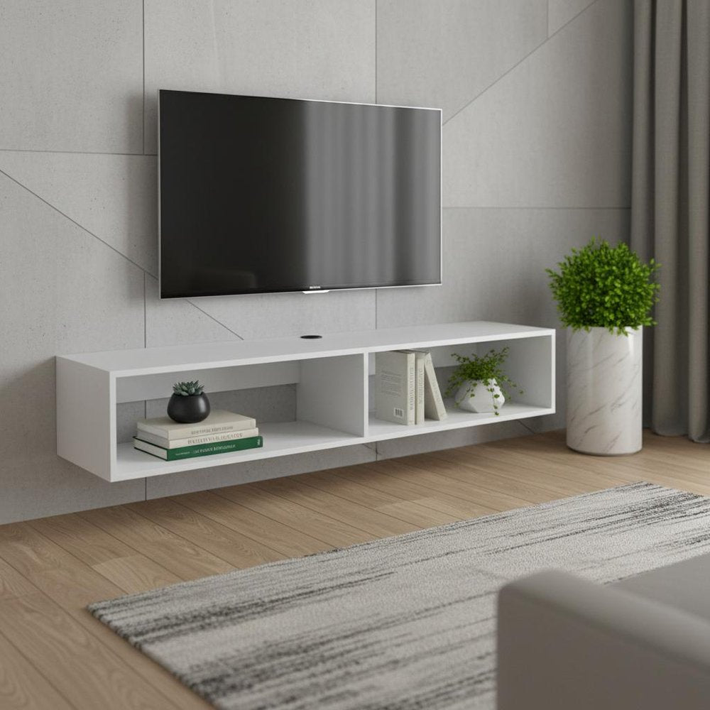 59" White Floating Mount TV Stand.