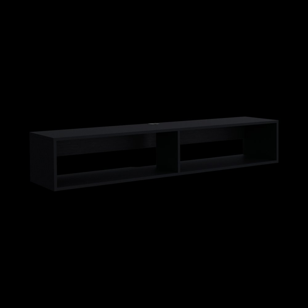 59" Black Floating Mount TV Stand photographed against a dark studio background in black.